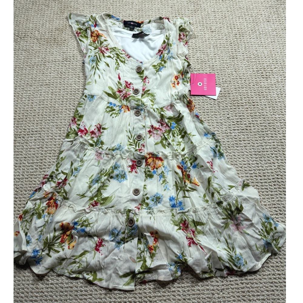 Amy Byer Kids Dress Girls Size 8 Sand Floral Tiered Cottagecore Soft Chic‎ Boho